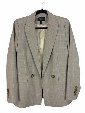 Ever New Melbourne Double Breasted Plaid Blazer Size 4 Light Grey Check Career